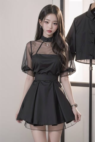 1girl,black dress, pouting,jwy1,((see-through)),sleepy eyes