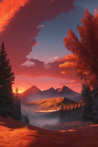 mountains, red sunset, 4k, ultra detailed, masterpiece