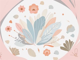 flat vector art, minimalist, isometric, light pink, very light blue, large amount of white, shell,