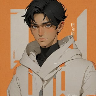 portrait of a men, orange theme, dfdd, black hair