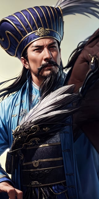 ((20year Man:1.5)), ((1man:1.4)), solid body shape, beautiful shining body,detailed face,moustache, black hair,((chinese crown)), (black eyes),high eyes, Hanfu,old chinese costumes,A fan made of feathers, whole body,natural light,random Angle,((Hellfire Background:1.4)), ((realism: 1.2 )), dynamic far view shot,cinematic lighting, perfect composition, by sumic.mic, ultra detailed, official art, masterpiece, (best quality:1.3), reflections, extremely detailed cg unity 8k wallpaper, detailed background, masterpiece, best quality , (masterpiece), (best quality:1.4), (ultra highres:1.2), (hyperrealistic:1.4), (photorealistic:1.2), best quality, high quality, highres, detail enhancement,((manga like visual)), 1boy,Zhuge Liang Kongming, ride on horse and run, 
