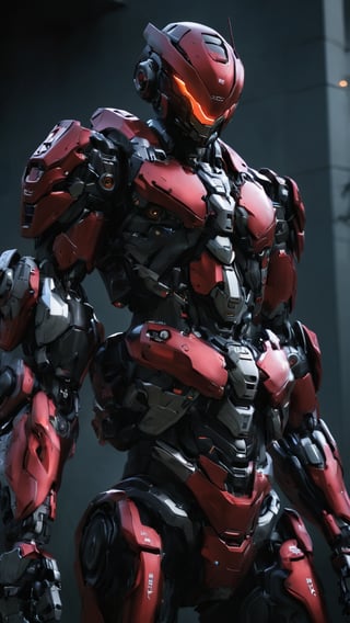 (ultra realistic,best quality),photorealistic,Extremely Realistic, in depth, cinematic light,mecha\(hubggirl)\,

a male robot soldier, glowing red , dynamic poses, dark background,

particle effects, perfect hands, perfect lighting, vibrant colors, 
intricate details, high detailed skin, 
intricate background, realism, realistic, raw, analog, taken by Canon EOS,SIGMA Art Lens 35mm F1.4,ISO 200 Shutter Speed 2000,Vivid picture,cyborg