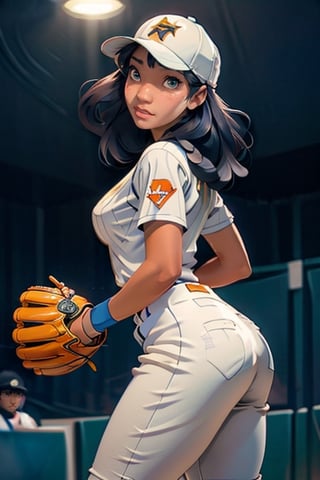 Anime baseball player in uniform throwing a ball, Highly detailed official artwork, Detailed digital anime art, Scope Murata and Artgerm, [4k Digital Art]!!, Clean detailed anime art, Artgerm and Atey Ghailan, Marin Kitakawa Fan art, best anime 4k konachan wallpapers, cinematic lighting, filters, 1girl, detailed face, beautiful detailed eyes, (big breasts 1.2), big ass, dynamic angles, fine and beautiful hair, extremely fine and beautiful cloth , perfect face, perfect eyes, perfect lips, (baseball uniform), (baseball cap), (cowboy shooting), zettai Ryouiki (baseball field), high-detailed, midway, high-detailed, (bouncing breasts 1.3) ,outline,NaniWaifu