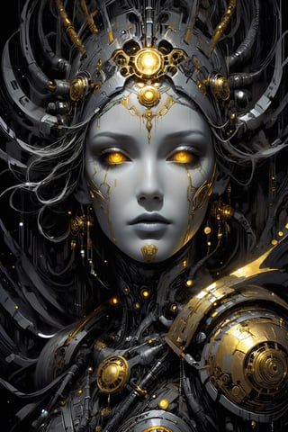 A beautifully decayed android, her once-shining metallic body now covered in rusted patterns of gold and silver. In her eyes, a mix of sorrow and resilience glows with an ethereal light. This piece is a digital painting, showcasing intricate details and vibrant colors. Each pixel seems to tell a story, blending vintage aesthetics with futuristic elements. The overall atmosphere is haunting yet strangely alluring, evoking a sense of longing and nostalgia in the viewer.

,DissolveSdxl0,art_booster