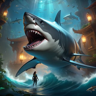 (((Cosmic shark))), majestic, full scene, cinematic, exquisite digital painting, ross tran and lois van baarle and abigail larson and bastien lecouffe deharme, ilya repin, 2d and 3d, detailed matte painting, deep color, fantastical, intricate detail, splash screen, complementary colors, fantasy concept art, 8k resolution trending on Artstation Unreal Engine 5, da vinci, lou xaz, cgsociety