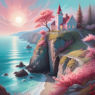 Pastel color palette, in dreamy soft pastel hues, pastelcore, pop surrealism poster illustration || Modern Acrylic painting, a bunny, ocean cliff, red blossom branch, whimsical atmosphere, ((surrealism)), (abstract), intricate brush strokes, beautiful lighting, intricate details, Unreal Engine, creative, detailed, colorful, digital art, HW
 || bright hazy pastel colors, whimsical, impossible dream, pastelpunk aesthetic fantasycore art, beautiful soft pastel colors