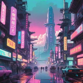 Pastel color palette, bathed in dreamy soft pastel hues, || by Ismail Inceoglu & Atey Ghailan & Victo Ngai & Alan Lee & James Gilleard :: 100-meter-tall techno-organic demonic kaiju stomping on industrialized futuristic synthwave japanese-themed city :: panic & running & escape :: mayhem :: mass hysteria :: smoke & explosions :: planetary crisis :: cautionary tale :: cyberpunk palette || , impossible dream, pastelpunk aesthetic fantasycore art, vibrant soft pastel colors