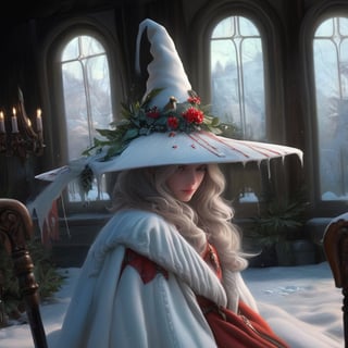 ((Ultra-detailed)) portrait of a beautiful wintermelancholia witch walking through the snow, leaving footprints in the snow, wispy skirt hem dragging through the snow, wearing a \(inkycapwitchyhat\) with white drips on the brim, detailed exquisite face,hourglass figure,model body,playful smirks,(dreamy opalescent snow shimmer, snow particles)
BREAK
(backdrop: a dreamy winter wonderland, castle ruins covered in snow, distant building with lights in the windows)
BREAK
Ultra-Detailed,(sharp focus,high contrast:1.2),8K,trending on artstation,cinematic lighting, abigail larson and magali villeneuve, by Karol Bak,Alessandro Pautasso and alberto seveso, Hayao Miyazaki, todd lockwood, sabbas apterus and yoshitska amano, rob gonsalves winter art, inkycapwitchyhat,photo_b00ster,real_booster,w1nter res0rt