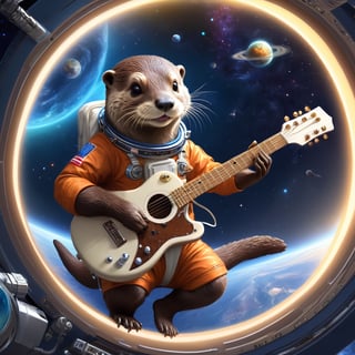 An otter dressed as an astronaut playing guitar in space, artstation, cgsociety, concept art, joel rea, salvador dali, greg rutowski and wlop