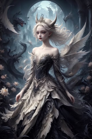 ((Add detail, perfect face, detailed eyes)), 
Ultra Realistic,
1 girl, (masterful), albino demon girl, (demon horns:1.2),
In her elegant attire, the albino demon girl embodies an enchanting blend of dark allure and Rococo refinement,meticulously crafted with cascading layers of lace, features a corseted bodice that accentuates her slender waist. Delicate silver embroidery adorns the edges of the gown, tracing ethereal patterns reminiscent of dragon scales.

The off-the-shoulder sleeves, Each sleeve is intricately detailed with feather-light lacework, resembling the delicate wings of a dragon,
Completing her look, the albino demon girl wears a silver tiara adorned with small dragon-shaped motifs,
A motley and decadent nightclub background,
, ,lis4,cutegirlmix,Christmas Fantasy World,renny the insta girl,Decora_SWstyle