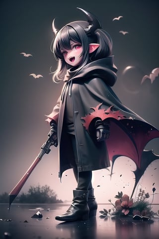 (8K, original, highest quality, famous photo: 1.2), (current, real photo: 1.3), ((3D lighting, aura)),

Solo, open mouth, dark hair, red eyes, 1 woman, white background, full body, man focused, pointed ears, cloak, weapon grip, fangs, positive sign, suit, black cloak, vampire, evening, Romanian castle, blood pond, dark night without any light, bats, dead and bare trees and flowers, flying bats