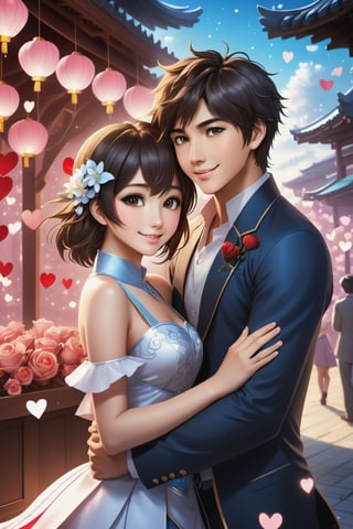 32K Magical Fantasy Sweet Valentine Line Art, Alpacifista. In this breathtaking image, a stunningly adorable sexy Taiwanese smiling teenage couple, who look like (sakimichan and makoto shinkai), in the most romantic sexy scenes ever, intricate detail, very high detail, sharp background, mysticism, (magic), 32k, 32K quality, (beautifully detailed face and fingers), (five fingers) on each hand, creative fantasy glow effect,