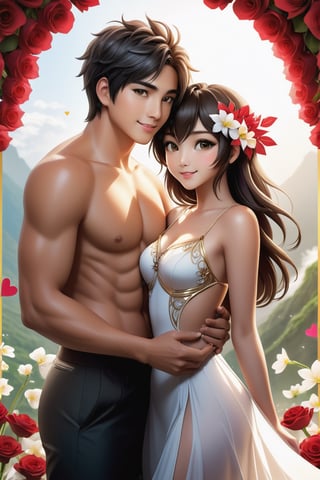 32K Magical Fantasy Sweet Valentine Line Art, Alpacifista. In this breathtaking image, a stunningly adorable sexy Taiwanese smiling teenage couple, who look like (sakimichan and makoto shinkai), in the most romantic sexy scenes ever, sexy couple, half-naked with flowers covered, intricate detail, very high detail, sharp background, mysticism, (magic), 32k, 32K quality, (beautifully detailed face and fingers), (five fingers) on each hand, creative fantasy glow effect,shards