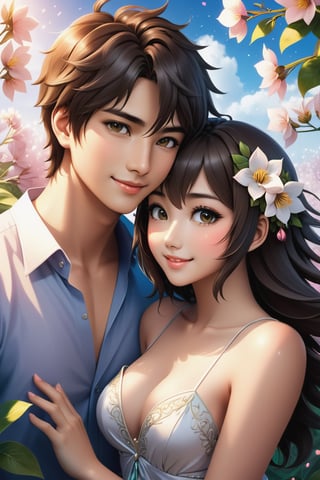 32K Magical Fantasy Sweet Valentine Line Art, Alpacifista. In this breathtaking image, a stunningly adorable sexy Taiwanese smiling teenage couple, who look like (sakimichan and makoto shinkai), in the most romantic sexy scenes ever, sexy couple, half-naked with flowers covered, intricate detail, very high detail, sharp background, mysticism, (magic), 32k, 32K quality, (beautifully detailed face and fingers), (five fingers) on each hand, creative fantasy glow effect,shards