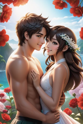 32K Magical Fantasy Sweet Valentine Line Art, Alpacifista. In this breathtaking image, a stunningly adorable sexy Taiwanese smiling teenage couple, who look like (sakimichan and makoto shinkai), in the most romantic sexy scenes ever, sexy couple, half-naked with flowers covered, intricate detail, very high detail, sharp background, mysticism, (magic), 32k, 32K quality, (beautifully detailed face and fingers), (five fingers) on each hand, creative fantasy glow effect,