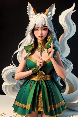 (Masterpiece, Best Quality: 1.5), Intricate paper sculpture, Christmas line art, 16K photo quality, a beautiful Christmas Taiwanese girl standing in a magic Christmas vally, 16K quality, (detailed beautifully face and fingers), (five fingers) each hand, 3d figure,ral-chrcrts,kitsune,fantasy00d