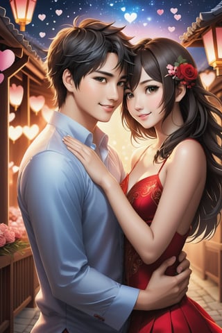 32K Magical Fantasy Sweet Valentine Line Art, Alpacifista. In this breathtaking image, a stunningly adorable sexy Taiwanese smiling teenage couple, who look like (sakimichan and makoto shinkai), in the most romantic sexy scenes ever, intricate detail, very high detail, sharp background, mysticism, (magic), 32k, 32K quality, (beautifully detailed face and fingers), (five fingers) on each hand, creative fantasy glow effect,