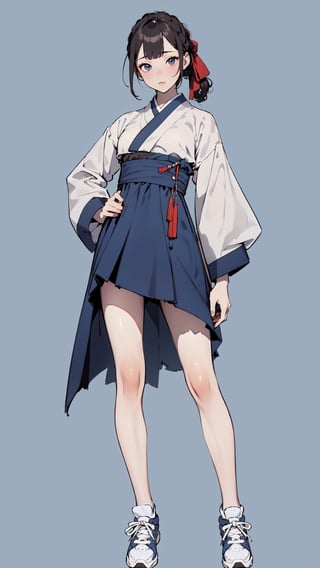 ((masterpiece, high quality, best quality, 8k, fine lineart, highly detailed, absurdres)),1girl, solo, full-body, sneakers,bare legs, tiny_breasts, niji, simple_background,AS,hanbok