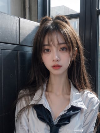 a girl,16y,wear school uniform,Collarbone