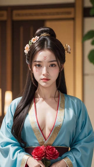 tienhiep, hanfu,
(male neck, male chest, female body, male head, male face, big breasts, masculine)
1boy, solo, long hair, black hair, hair ornament, long sleeves, upper body, flower, see-through, blurry background, facial mark, chinese clothes, forehead mark, realistic, hanfu, tienhiep,mature,man,cute blond boy,Germany Male, 