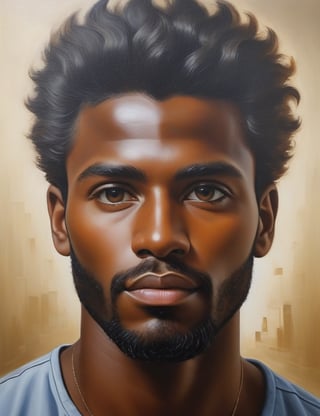 Create a captivating oil painting on canvas, portraying a 30-year-old man from Argentina with dark skin, spiky and well-groomed hair, with a close-up of his face. Intricately capture details using the oil medium on canvas. Draw inspiration from the oil portraits of Antonio Berni, the oil paintings of Xul Solar, and the oil on canvas technique of Guillermo Roux. Craft a superior oil painting that seamlessly blends these influences into an outstanding portrayal.

