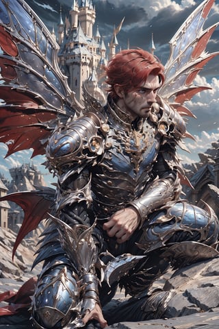 (((fantasy setting, fantasy castle background:1.3))), best quality, extremely detailed, HD, 8k,
EpicMonster, monster, (((1male, formidable man, 20 years old))), handsome face, muscles, muscle man, (((short platinum_red hair:1.3))), (spikehairstyle:1.4), ((blue eyes)), ((big dragon wings, horns in head)),,fr4ctal4rmor

best quality, extremely detailed, HD, 8k, yuzu, , crystal4rmor, [(epic, grandiose artwork:1.4) ::7], (masterpiece:1.4), BREAK (heroic warrior and majestic landscape:1.3), (bloody face,  crying, on the knee, fierce expression, bloody battle-worn heacy armor), [golden heavy armor: silver heavy armor: 0.70], (intense sapphire eyes), (ancient battleground:1.2), (stormy skies:1.1), (sword of destiny:0.8), (towering mountains:0.9), (losing battle:1.4), (dragon's silhouette:0.6), More Detail,