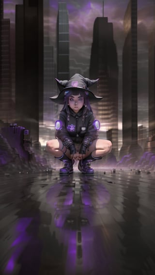 best quality, masterpiece, (detailed:1.2), 1girl, mona, squatting, cutesie, witch hat, science fiction, cyberpunk, purple hair, chromatic aberration, outdoors, city, crowd, faceless crowd","wallpaper, 1boy, solo, male focus, tattoo, monochrome, cyberpunk, (chromatic aberration), detailed background, mechanical parts, cable, indoors