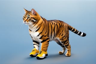 Wow, that's one majestic cat! It's almost like a tiger and a domestic cat had a super cool fusion. wearing yellow sneakers And about that '110', maybe it's part of a top-secret feline mission?