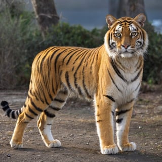 Wow, that's one majestic cat! It's almost like a tiger and a domestic cat had a super cool fusion. wearing yellow sneakers And about that '110', maybe it's part of a top-secret feline mission?