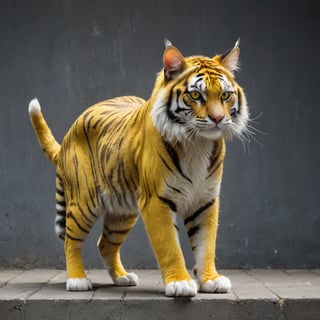 Wow, that's one majestic cat! It's almost like a tiger and a domestic cat had a super cool fusion. wearing yellow sneakers And about that '110', maybe it's part of a top-secret feline mission?