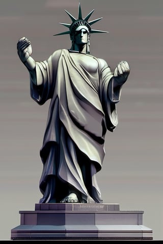 realistic, statue, realistic portrait of Liberty Enlightening the World  with the face of Akuma from Street fighter 2 alpha, expressing contempt,