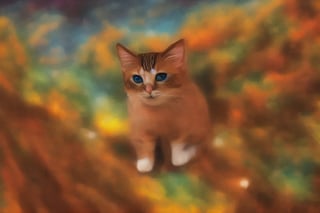 painting of A sky filled with a vibrant aurora borealis illuminating a city with grand columns while cats roam the streets and serpentine creatures swim in the oceans. Style of Cute cats and kittens with a mirror background. rosybrown, chocolate, sandybrown, darkred colors. 8K HD.