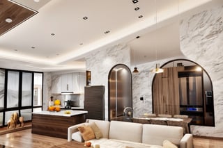 luxurious kitchen room interior,  ((masterpiece)), high quality, raw photo, ((best quality)),   ,High detailed ,walnut,interior,Interior 