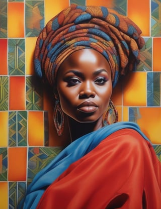"Create a stunning watercolor canvas artwork, portraying a 25-year-old African woman. Draw inspiration from artists like Laolu Senbanjo, Toyin Ojih Odutola, and Eddy Kamuanga Ilunga. Use a vibrant and diverse color palette to celebrate the richness of her heritage, capturing the beauty of her tightly knit, curly hair in a close-up view of her face. Convey an intimate and expressive atmosphere through the dynamic application of watercolors."

