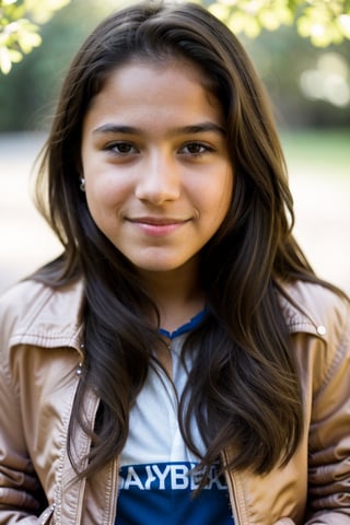 a 12 year old latin girl, (((12yo))),  girl with dark brown hair, and expressive eyes,Full body, light brown eyes, her expression is happy, a natural elegance in her bearing. Rosa is a strong and determined girl, just like her mother. She is passionate and loving, but can also be stubborn and stubborn. She has a crush on her childhood friend named Zach. She usually dresses in feminine clothing, (((a jacket, shirt and pants))), 1girl, masterpiece, best quality, high resolution, 8K, HDR, bloom, raytracing, detailed shadows, bokeh, depth of field, film photography, film grain, glare, (wind:0.8), detailed hair, beautiful face, beautiful girl, ultra detailed eyes, cinematic lighting, (hyperdetailed:1.15),