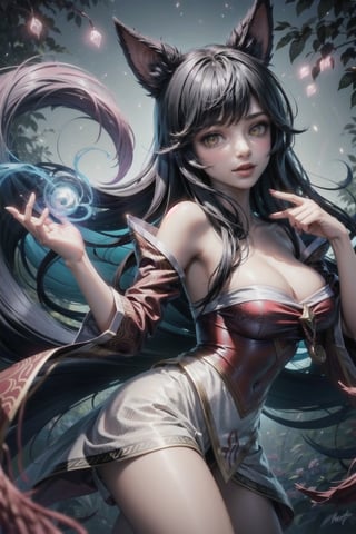 ah1,Ahri,fennec fox,fox tail,5_figners,black_hair,yellow eyes ,lure,league_of_legends_ahri,large breasts, ah1,black_fox_ears,perfect