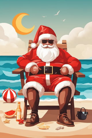 Santa Claus Sunbathing on the beach,summer