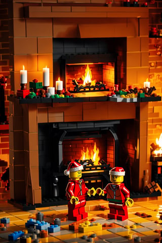 Santa Claus,LEGO,style_lego ,LegoAI ,in fron of American fireplace