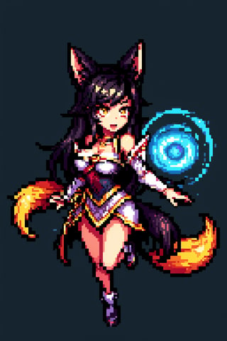 ah1,Ahri,fennec fox,fox tail,5_figners,black_hair,yellow eyes ,lure,league_of_legends_ahri,large breasts, ah1,black_fox_ears,perfect,Pixel Art,Pixel art