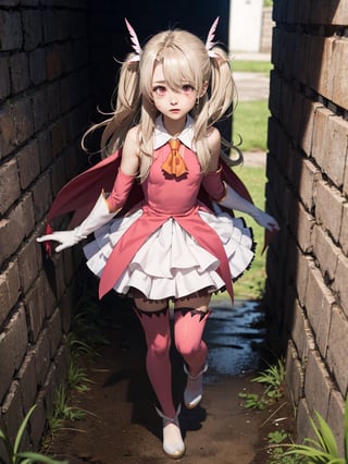 AAILLYA, LONG HAIR, TWO SIDE UP, HAIR ORNAMENT, SMALL BREASTS, MAGICAL GIRL, CAPE, YELLOW ASCOT, PINK DRESS, SLEEVELESS, DETACHED SLEEVES, WHITE GLOVES, WHITE SKIRT, PINK THIGHHIGHS
ood hands, perfect hands, pretty face, perfect face, childish face , full body, perfect body, pretty stockings, walk, night, dungeon, dark dungeon, muddy dungeon, perfect dungeon, nice dress, perfect dress, cave, dark cave, crying, darkness, crying, wall, stone wall, cave, hell, hell, hell, monster, perfect monster, monster,aaillya