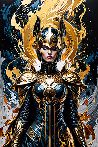 Female version, curvy body, Ultra-Wide angle shot, photorealistic of gothic medieval of thrilling fusion between Ironman and doctor fate, resulting in a new character that embodies elements of both, people, seeBlack ink flow: 8k resolution photorealistic masterpiece: by Aaron Horkey and Jeremy Mann: intricately detailed fluid gouache painting: by Jean Baptiste Mongue: calligraphy: acrylic: colorful watercolor art, cinematic lighting, maximalist photoillustration: by marton bobzert: 8k resolution concept art intricately detailed, complex, elegant, expansive, fantastical, psychedelic realism, dripping paint