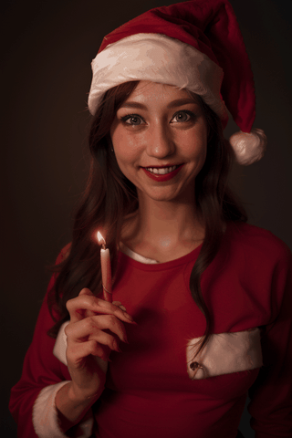 ((masterpiece, realistic photo)), Dutch angle, Santa with wizard hat, a bright blood red wizard hat, colorful, magical, magical, beautiful, Christmas woman is ready to cast a great spell for Christmas, festive, warm feeling, joyful, ,krsch1-10