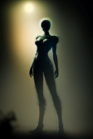 a female stand in the dark,dust,Mystery
