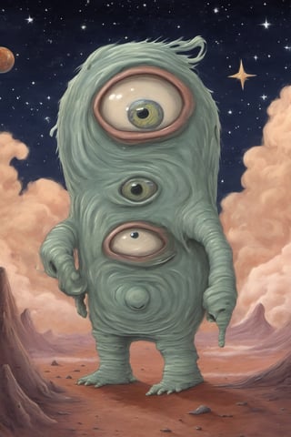 donald trump creature in outer space, celestial adventures, and intergalactic friendships. Nebulaic clouds, cosmic swirls, and extraterrestrial landscapes. Infuse Potma's playful cosmic themes into your artwork featuring adorable and fluffy extraterrestrial beings.,(potma style:1.05), detailed, ,potma style