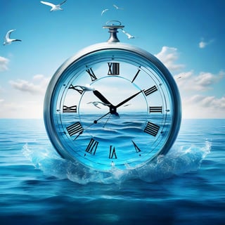 Liquid Clock+ Ocean + Clouds + Seagull