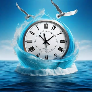 Liquid Clock+ Ocean + Clouds + Seagull