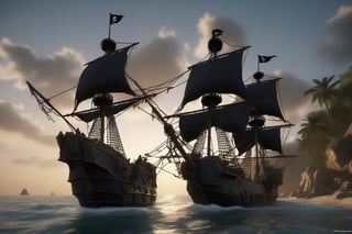 (masterpiece, best quality) , ((Pirate ship "Black Pearl")) from "Pirates of the Caribbean", standing near the shore, in the style of Claude Lorrain, trending on artstation, hyper realistic, extreme detail, cinematic, epic Lighting, award winning concept art, rendered in Octane, cgi, 1024K