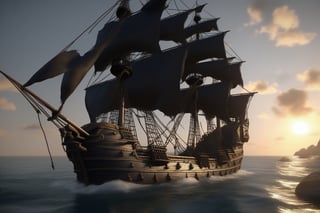 (masterpiece, best quality) , ((Pirate ship "Black Pearl")) from "Pirates of the Caribbean", standing near the shore, in the style of Claude Lorrain, trending on artstation, hyper realistic, extreme detail, cinematic, epic Lighting, award winning concept art, rendered in Octane, cgi, 1024K