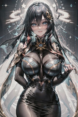 masterpiece, best quality, highres, perfect hand, perfect fingers, galaxy, full body, 1girl, upper body, veil, ((big_breasts)), kinky smile, 