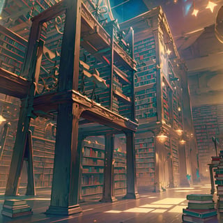 Frontal side, finely detail, Depth of field, (((masterpiece))), ((extremely detailed CG unity 8k wallpaper)), intricate detail, (best illumination, best shadow), (((magic around))), ((a library with unlimited shelves of books that stretch to the horizon)), (((night firmament with stars in the sky))),

